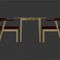 Modern Wooden Dining Table With Four Red Leather Chairs And Simple Design