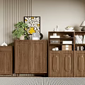 Wooden Entryway Cabinet And Side Cabinet With Storage Decorative Items And Potted Plant