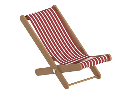 Folding Lounge Chair With Wooden Frame And Red White Striped Seat 3d model