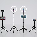 Complete Tripod Setup With Phones Tablets And Ring Lights For Content Creation 3d model
