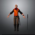 3D Blonde Male Character in Red Vest Black Shirt Brown Pants with Sword Standing