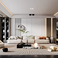 Modern Living Room Interior Design With Sofas Fire Feature And Bookshelves 3d model
