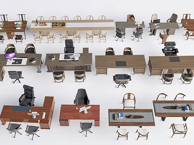 Modern Office Desks With Wooden Tops And Matching Chairs For Workspace 3d model