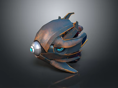 Futuristic Rusted Mechanical Robot With Blue Glowing Eyes And Metallic Armor 3d model