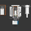 Industrial Mechanical Equipment Featuring White Body Orange Control Panel Connecting Pipes And Cylindrical Container