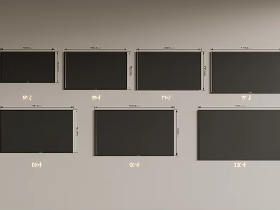 Different Size Televisions Display With Various Screen Sizes Arranged On Wall 3d model