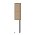 Modern Floor Lamp With Beige Linen Shade Cross Lines And Black Metal Stand