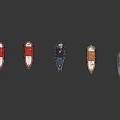 Assorted Colored Model Boats Arranged In Row On Dark Gray Surface