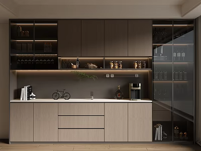 Modern Elegant Wine Cabinet Interior Design With Glass Doors LED Lighting And Storage Shelves 3d model