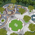 Modern Park Circular Comprehensive Activities Square Park 3d model