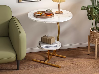 Elegant Round Side Table With Marble Top And Gold Metal Cross Legs By Green Sofa 3d model