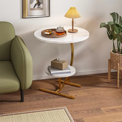 Elegant Round Side Table With Marble Top And Gold Metal Cross Legs By Green Sofa 3d model