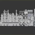 Detailed Industrial Building Complex Model Featuring Steel Frames Towers And Piping Systems