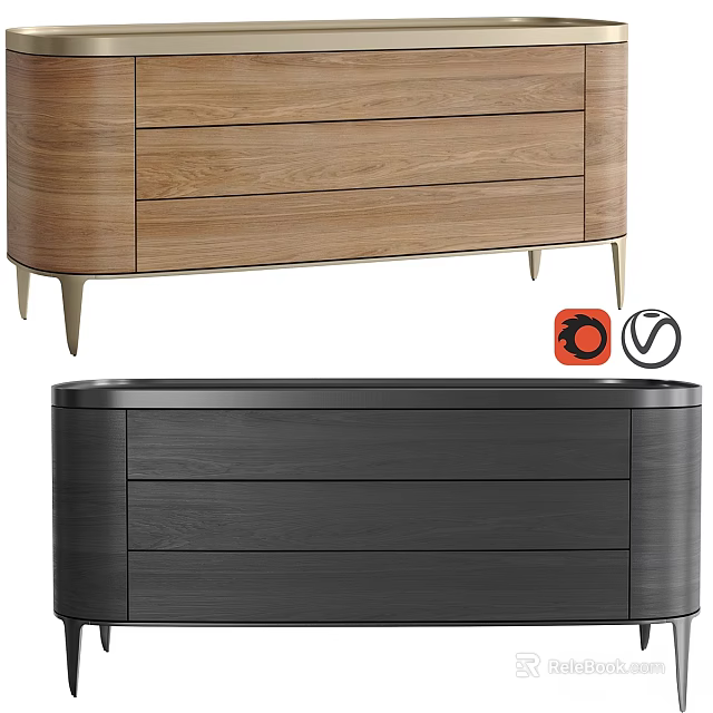 Modern Chest of Drawers with Light Wood Dark Finish and Metal Legs Sleek Design 3d model 