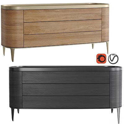 Modern Chest of Drawers with Light Wood Dark Finish and Metal Legs Sleek Design 3d model