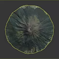 Aerial View Of Circular Volcanic Crater With Lush Green Vegetation And Central Peak