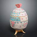 Elegant Decorative Ornament Set with Pink Blue Floral Patterns White Body and Golden Stand Base