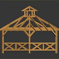 Orange Wooden Gazebo Frame Structure With Intricate Roof Support Beams