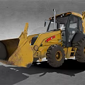 Yellow Wheeled Excavator With Front Loader And Backhoe For Construction Work 3d model