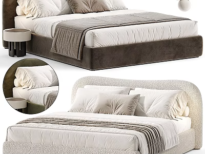 Modern Luxurious Soft Upholstered Double Bed With Cozy Bedding And Matching Side Nightstand Design 3d model