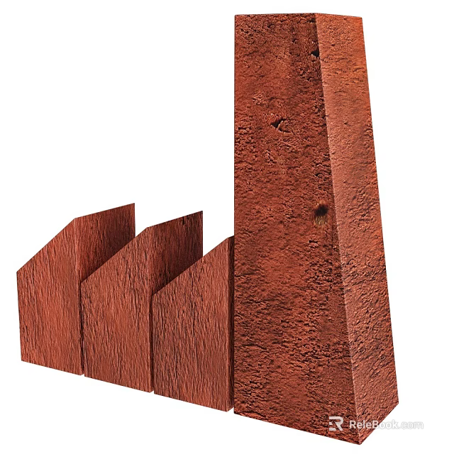 Rustic Brown Wooden Bookcase With Textured Surface And Multi layered Shelves 3d model