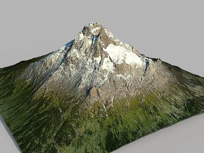 Natural Mountain Terrain With Snow Capped Peak And Green Vegetation Slopes 3d model