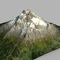 Natural Mountain Terrain With Snow Capped Peak And Green Vegetation Slopes
