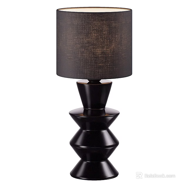 Modern Black Table Lamp With Textured Fabric Shade And Layered Reflective Base 3d model 