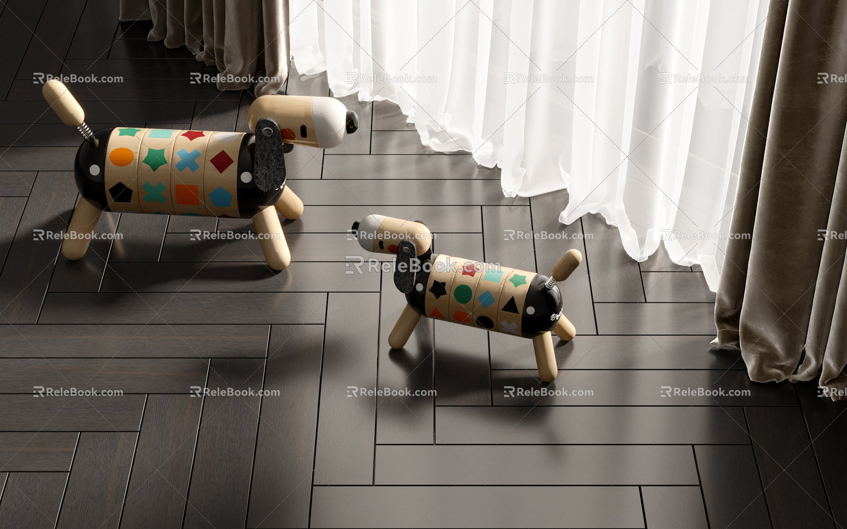 Modern Toy Toy Puppy Wood Floor Curtain Gauze Curtain 3d model