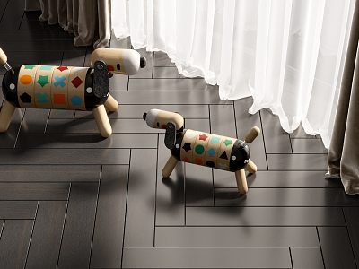 Modern Toy Puppy Wood Floor Curtain Gauze Curtain 3d model