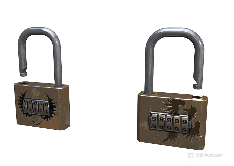 Hardware Tools Durable Metal Combination Padlocks With Numeric Dials And Decorative Patterns 3d model 