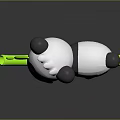 Cartoon Panda Character Lying On Green Bamboo Branch With Smiling Face