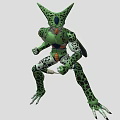 Green Spotted Anime Style Doll in Crouching Position with Sharp Ears and Clawed Hands 3d model
