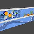 Decorative Ocean Themed Feature Wall With Octopus Seaweed Bubbles And Waves Design 3d model