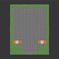 Cartoon Pixel House Scene With Brown Bricks Gray Roof Green Grass And White Decorations