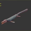 Turquoise Prehistoric Aquatic Reptile 3D Model With Long Body Open Mouth Sharp Teeth And Fins