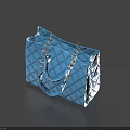 Women's Blue Quilted Handbag With Diamond Pattern And Silver Chain Strap