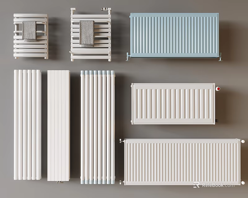 Various Home Radiators Including Towel Rail And Panel Designs With White Light Blue Colors 3d model 