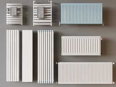Various Home Radiators Including Towel Rail And Panel Designs With White Light Blue Colors 3d model