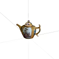 Exquisite Golden Teapot With Painted Scenes And Decorative Lid Design