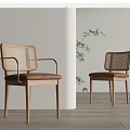 Leisure Chairs With Natural Wooden Frame Woven Backrest And Leather Seat In Minimalist Interior