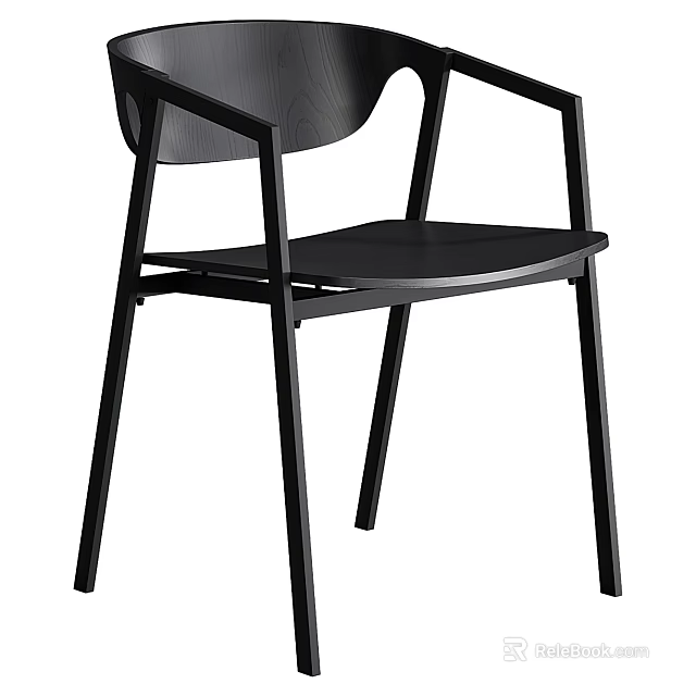 Modern Black Dining Chair With Metal Frame And Simple Stylish Contemporary Design 3d model 