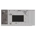 Modern TV Background Wall With Marble Pattern Flat Screen TV And Storage Shelves Design 3d model