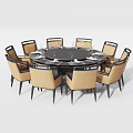 Modern Round Dining Table Set With Beige Chairs And Black Legs Design 3d model