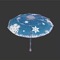 Beautiful Winter Landscape Design On Blue Umbrella With White Snowflake Patterns
