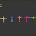 Colorful Character Figurines Standing With Arms Outstretched On Gray Background With Reflections