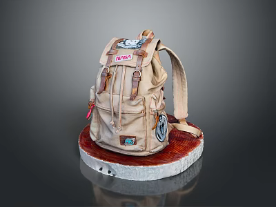 Beige Casual Backpack With Multiple Pockets And Adjustable Straps For Daily Use 3d model