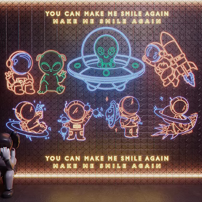 Neon Decorative Lights with Space Theme Astronauts Aliens UFO Rocket for Room Wall Decor 3d model