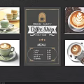 Coffee Themed Wall Hanging For Shop With Menu Design And Coffee Cup Elements 3d model