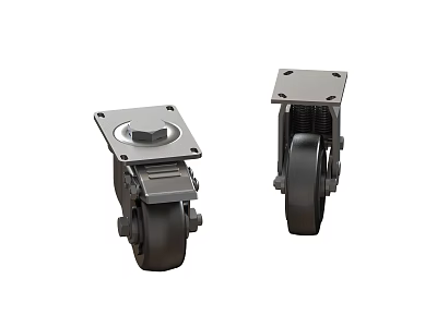 Heavy Duty Black Casters With Brake And Industrial Metal Base Design 3d model